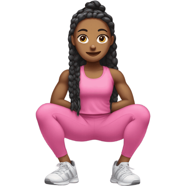 Khalyn doing squats in the gym with pink gym clothes and long braids  emoji