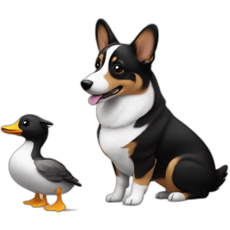 black corgi with ducks emoji