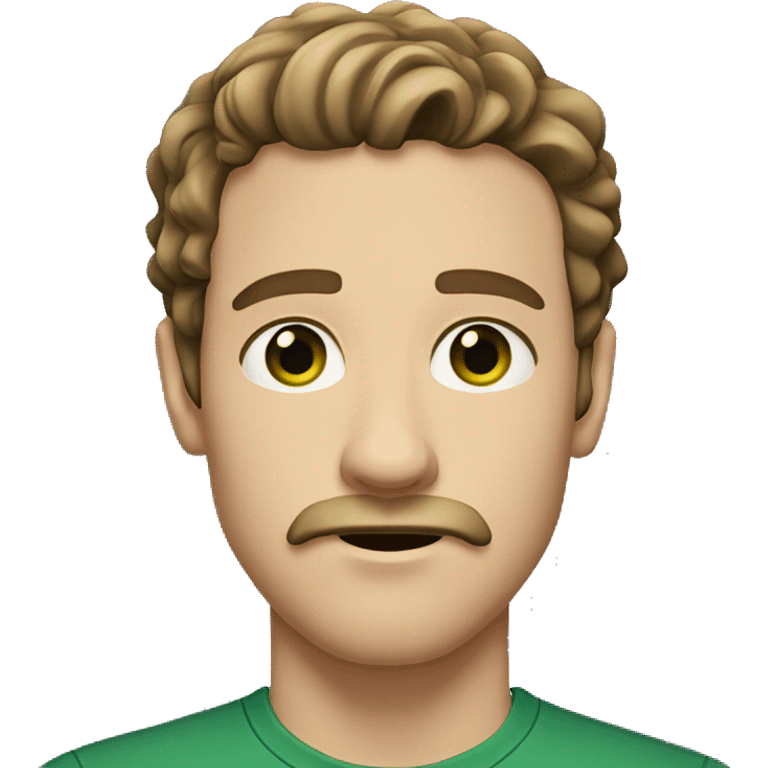 White man with dark green eyes, with long wavy brown hair and mustache emoji