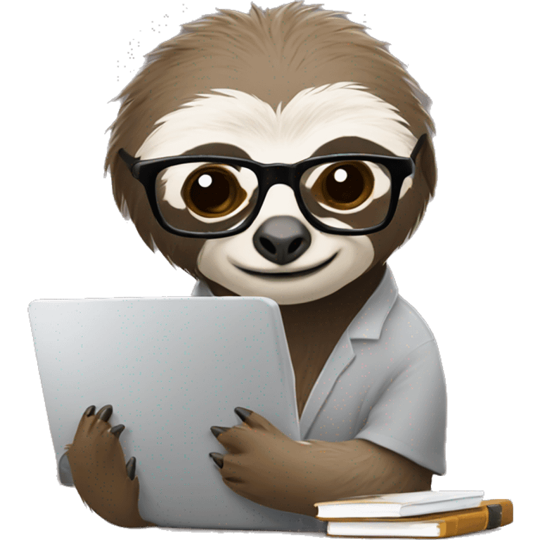 tired sloth wearing glasses with laptop and espresso tonic emoji