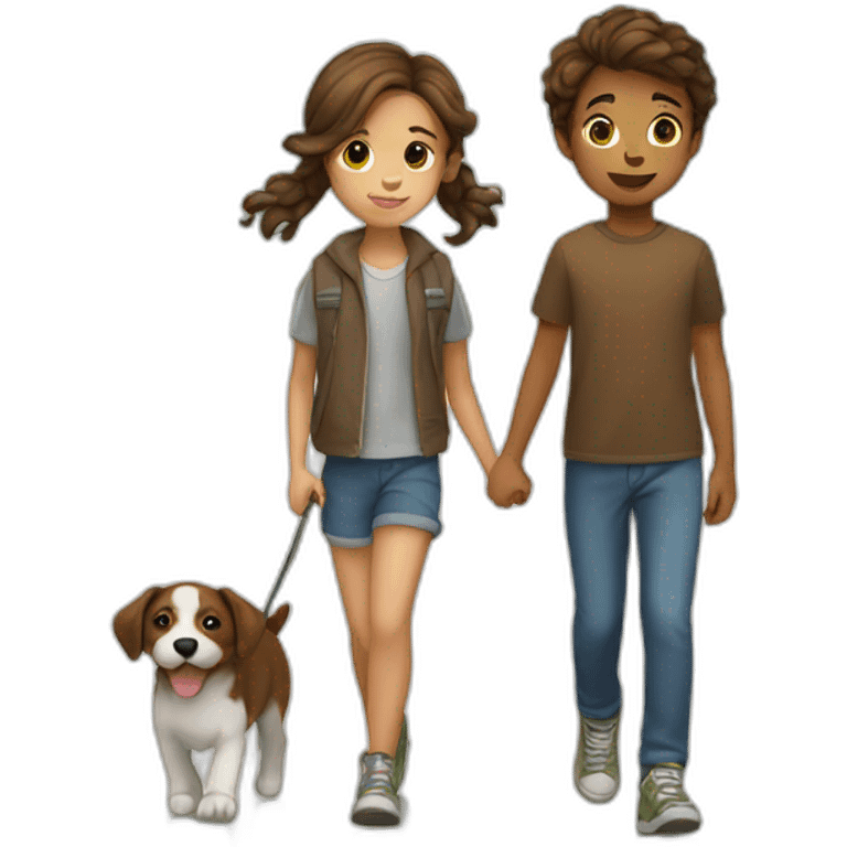 kid brown hair walks with puppy emoji