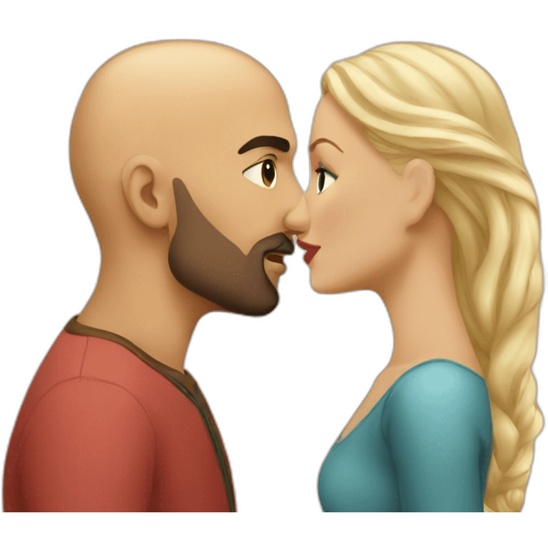 blond russian woman and bald arab guy kissing emoji