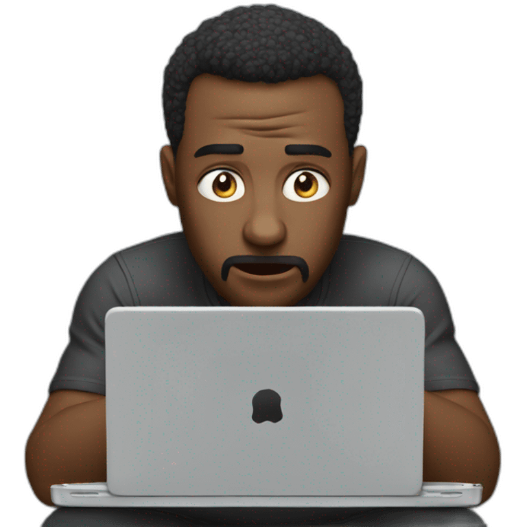 Man struggling over laptop, blown mind emoji