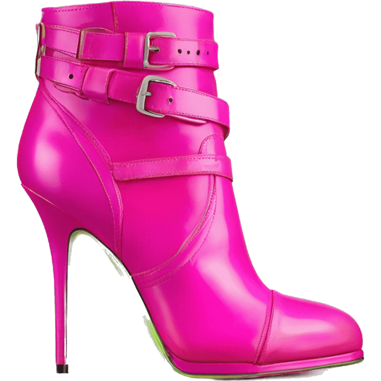 Realistic isolated top view of a pair of hot pink,and lime green ombre Jimmy  Choo stiletto ankle bootie boots.  emoji