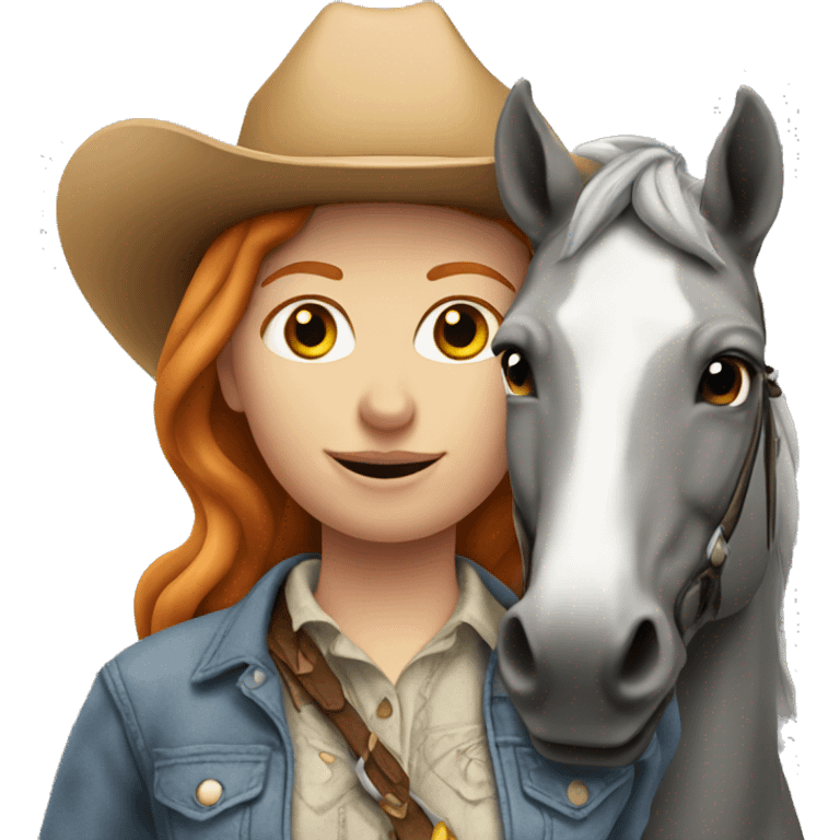 ginger Cowgirl With grey horse emoji