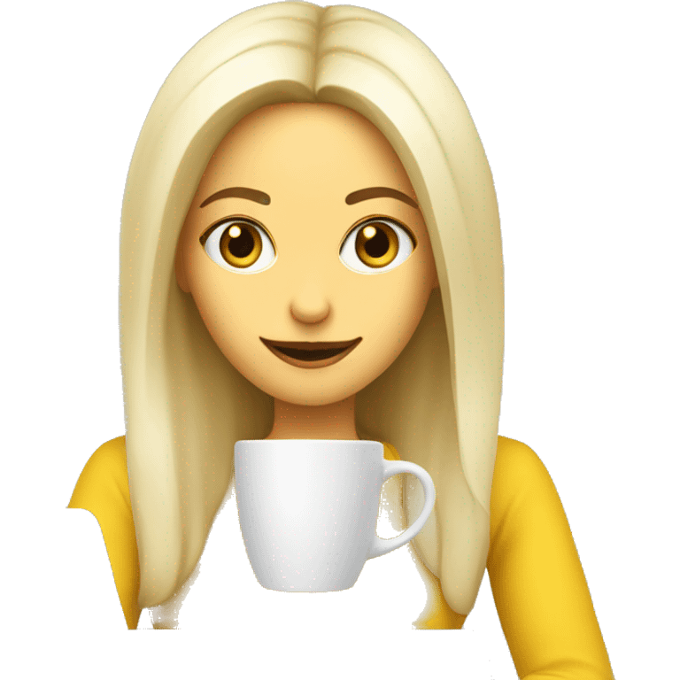 a girl who is a software engineer with white to yellow skin, she grab a coffee in front of a laptop emoji