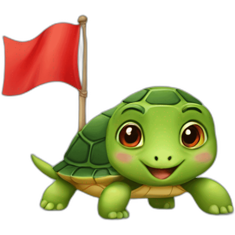 A cute little turtle with a red flag emoji