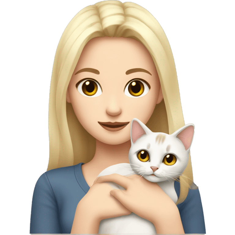 Blond girls brown eyes white skin holding Siamois cat emoji