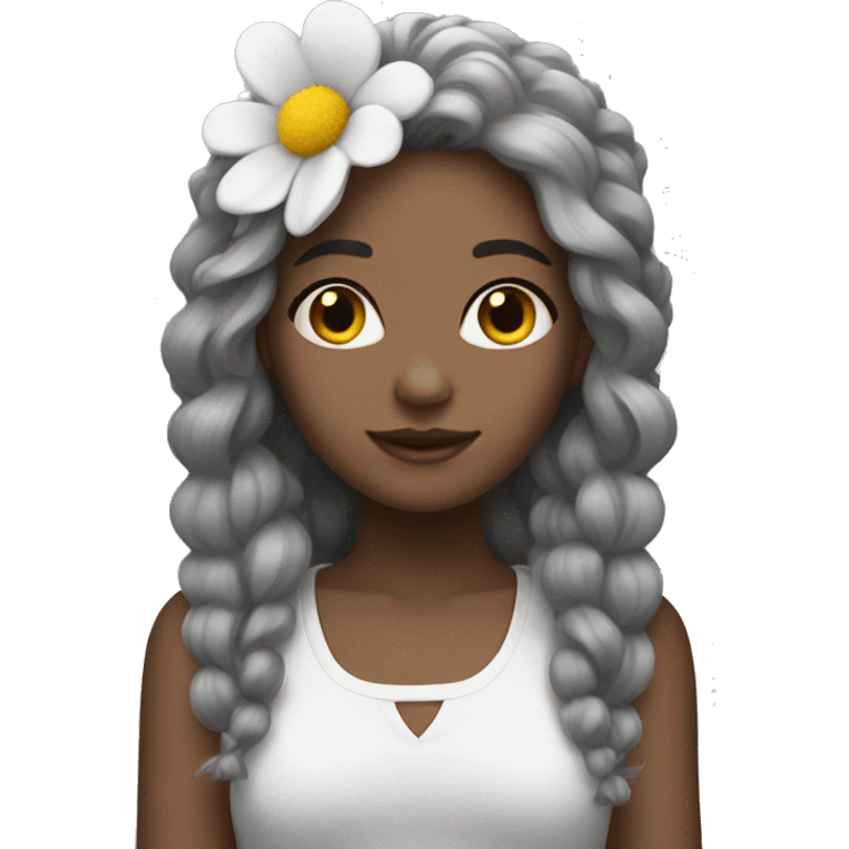 greyscale girl with flower hair emoji