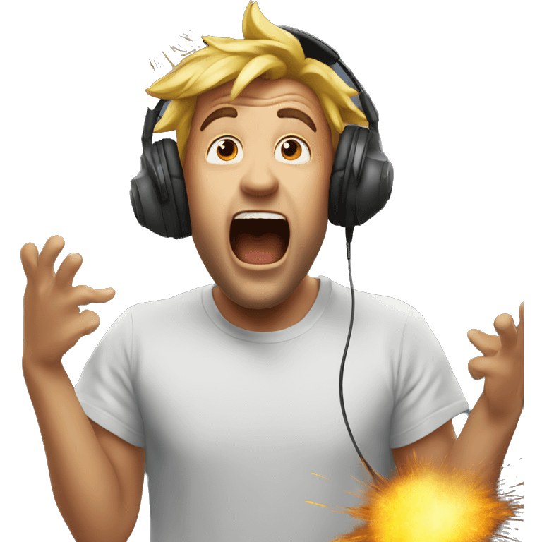 explosion face man wearing headphones, very surprised with wow face emoji