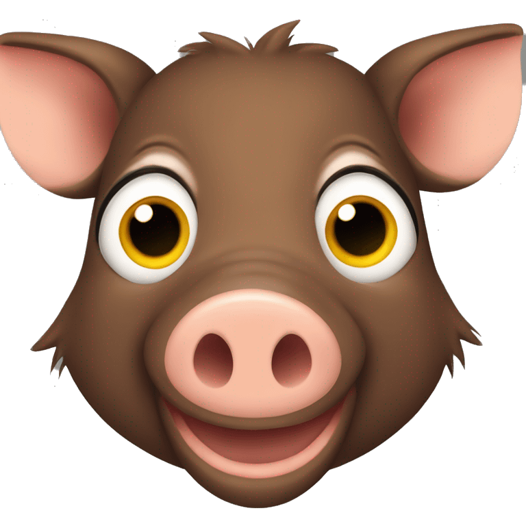 a happy cute brown wild boar pig with big eyes emoji