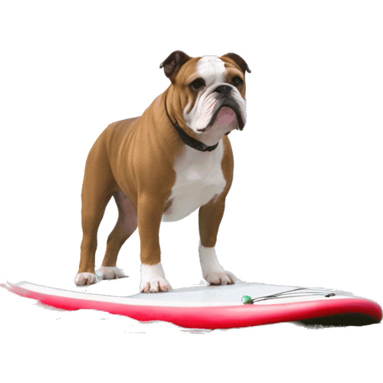 Brown and white bulldog on stand up paddle board emoji