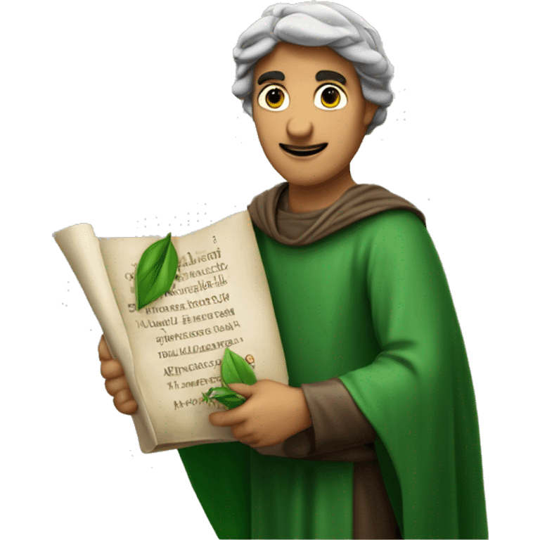 Dante Alighieri with a green laurel wreath on his head and holding a scroll in his hand emoji