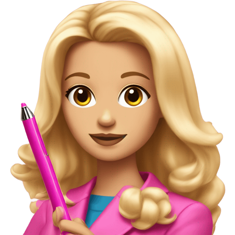 elle woods with brown hair holding pink pen  emoji