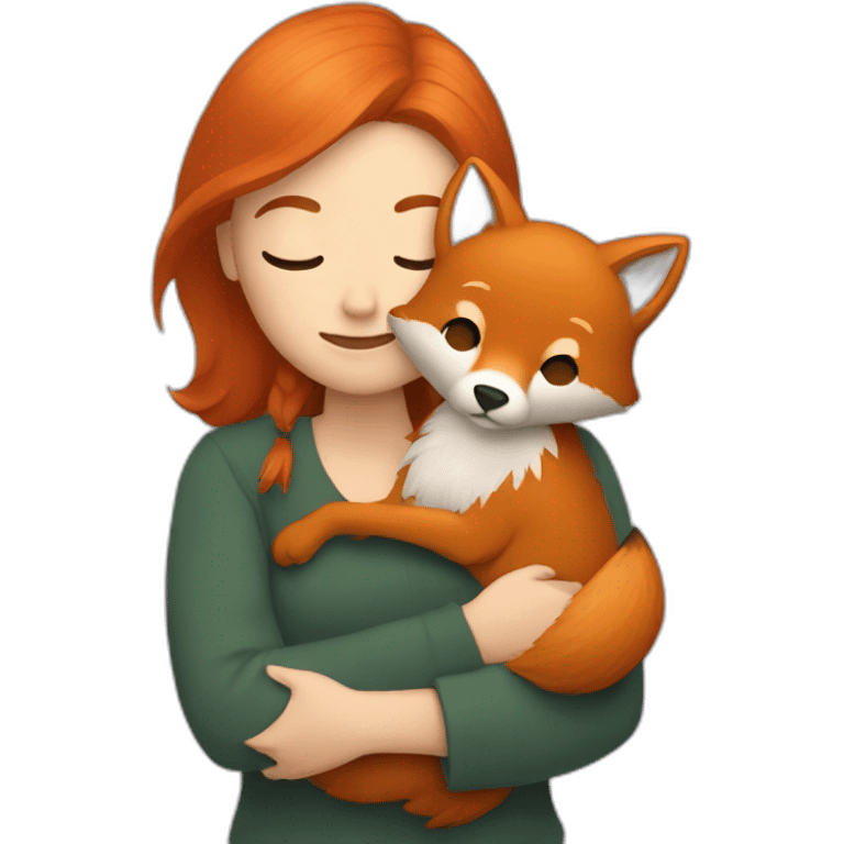 a woman with ginger hair hugging a fox emoji