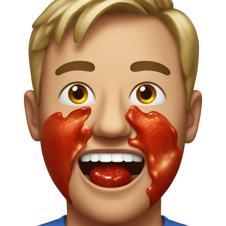 Man with Tomate Ketchup on his Face and shouting emoji