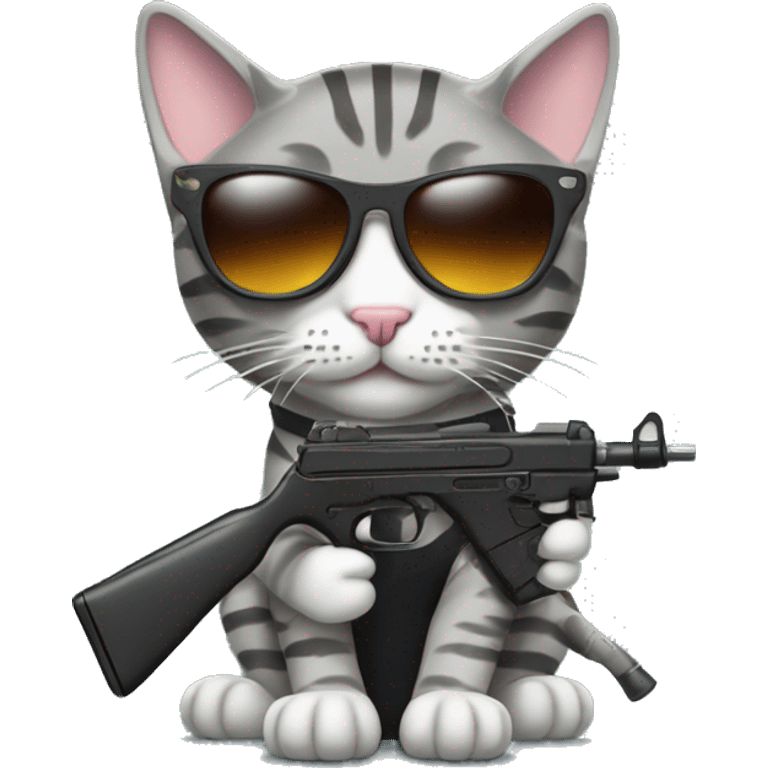 gray tabby cat with sun glasses and a watwr gun emoji