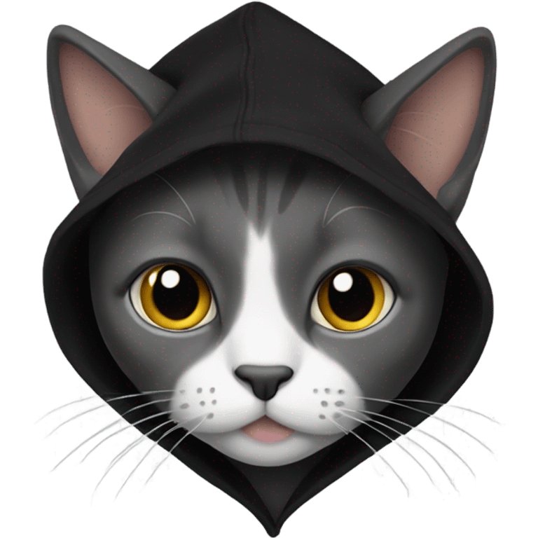 Cat wearing black hoodie emoji