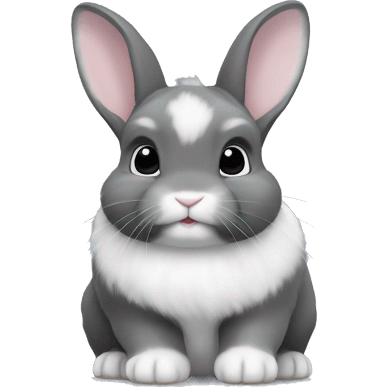 netherland dwarf bunny with slightly dark gray fur with white fur on the full underside, toes, and chin emoji