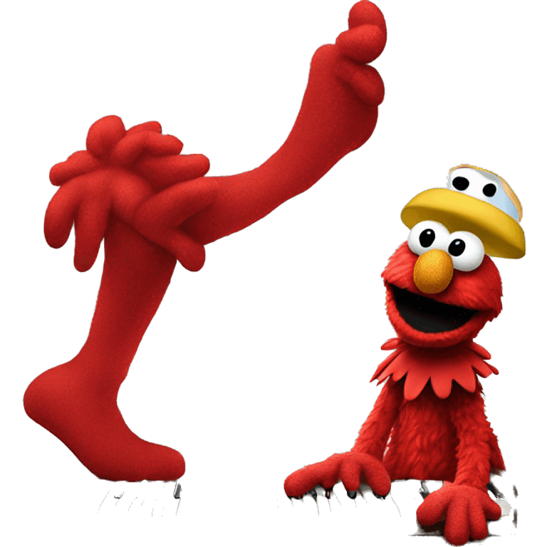 Elmo riding on a oversized human foot while playing the piano with hisfeet  emoji