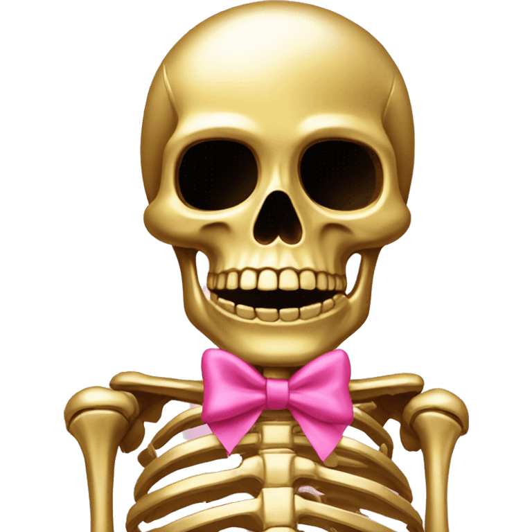 Gold Skeleton with pink bow on the side of its head emoji