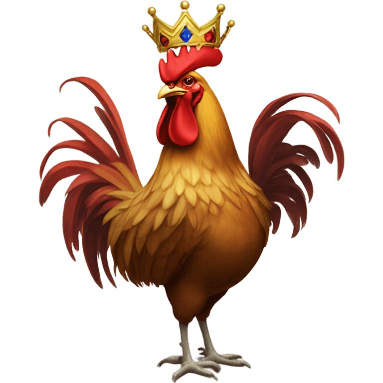 crestless rooster with a king's crown emoji