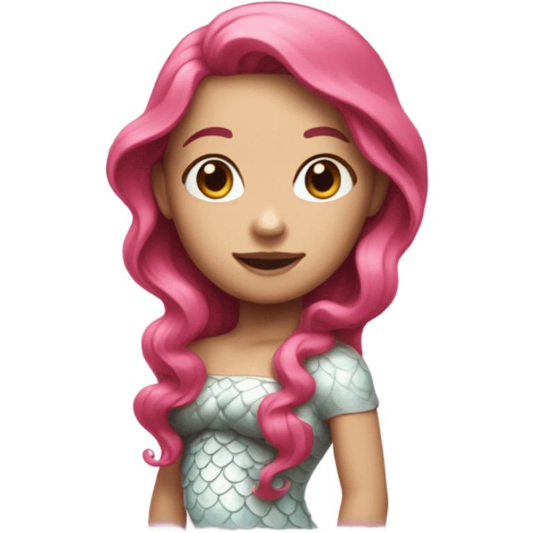 white mermaid with pink tail and brown long hair emoji