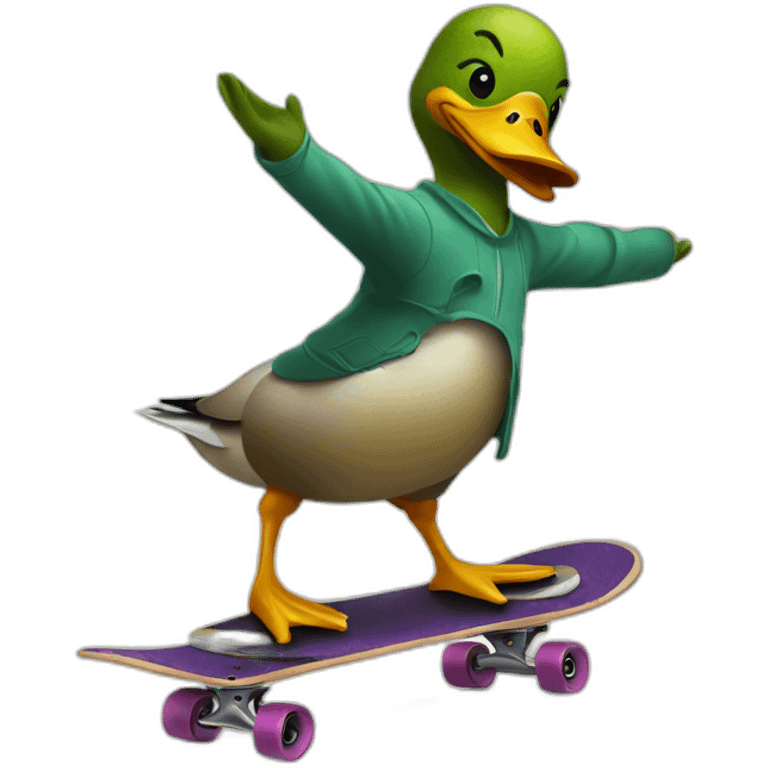 duck on a skateboard robbing a person emoji