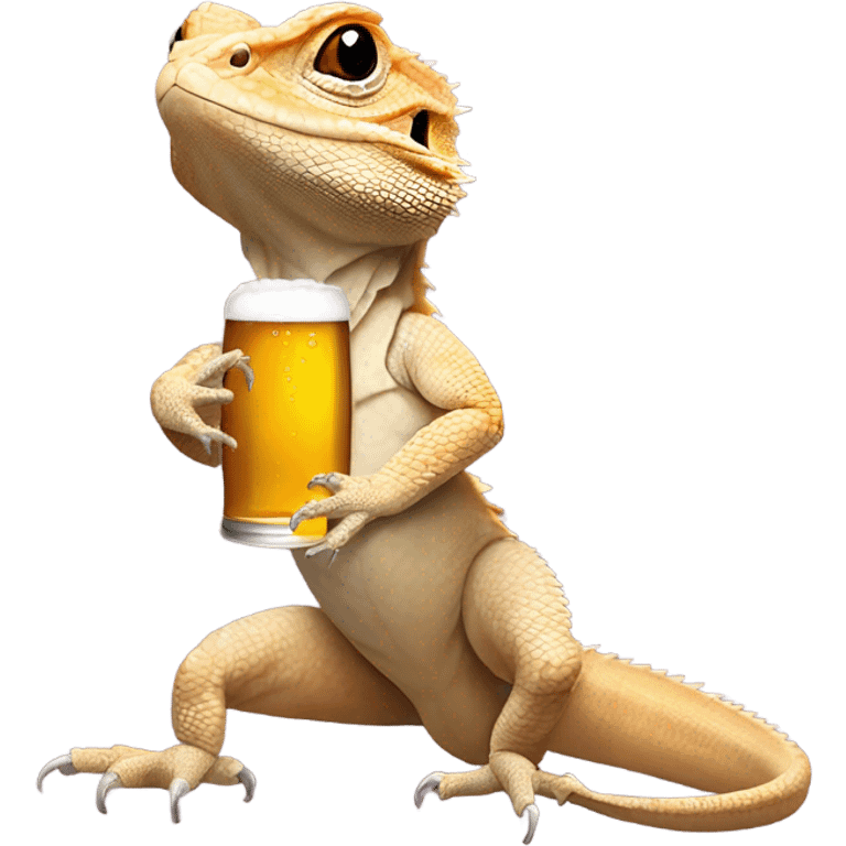 Bearded dragon holding a beer emoji