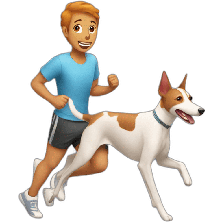 Chico corriendo con perro podenco emoji