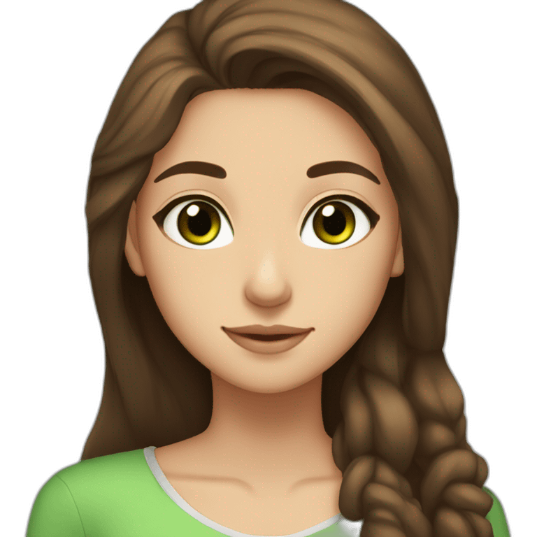 15 year old Iranian girl with brown hair, green eyes, not to skinny and not to chubby, beautiful and short emoji