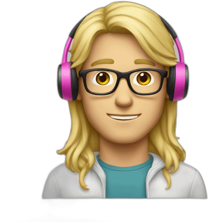 blond guy with long hair, glasses and pink headphone emoji