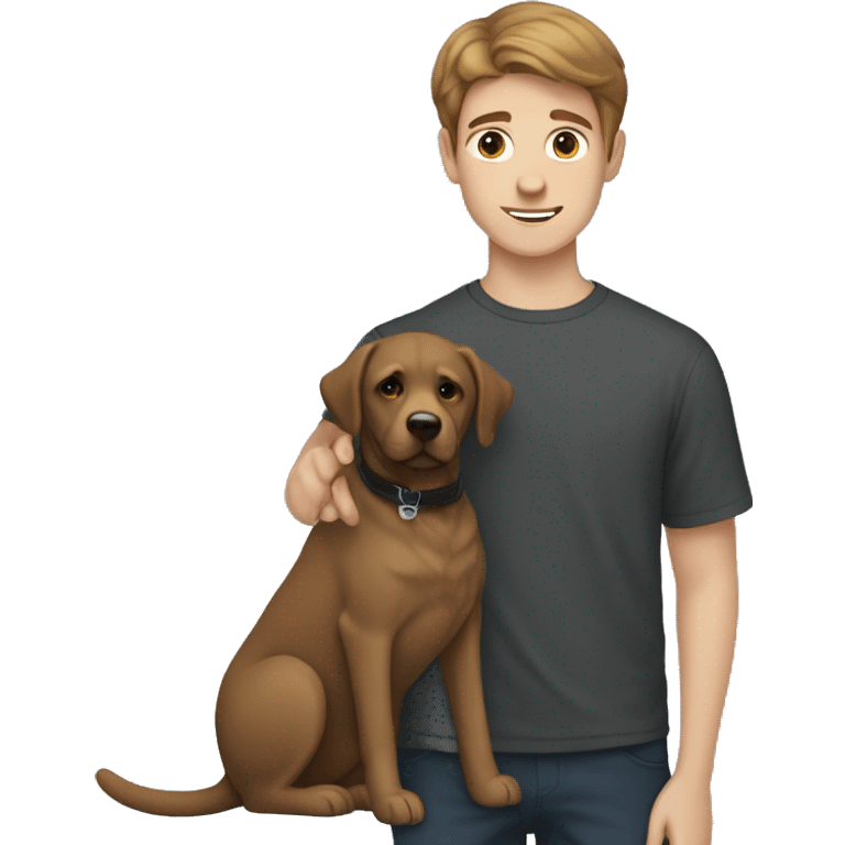 young man with brown hair soeeping with a black labrador dog emoji