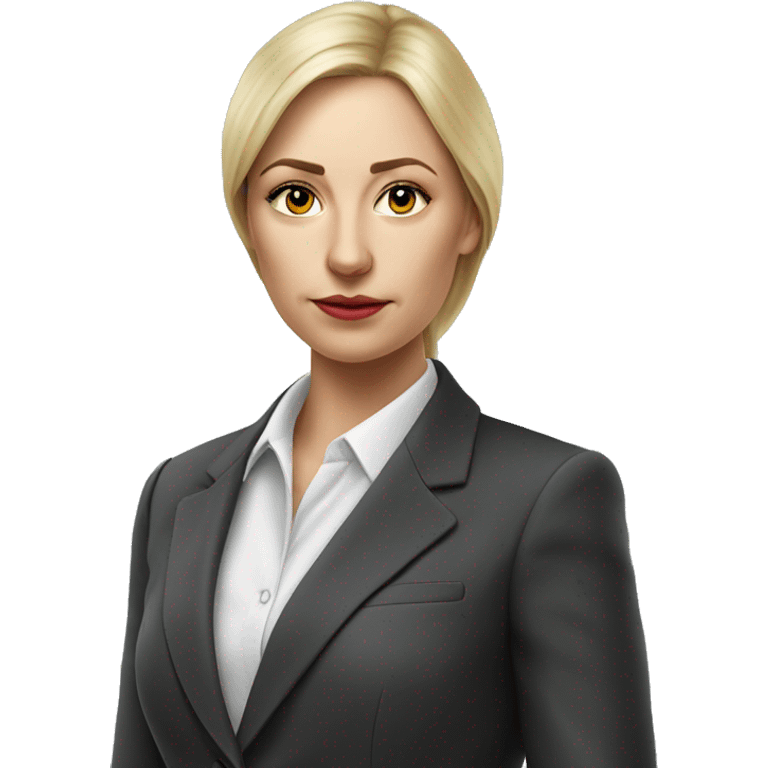 Russian woman full length in suit photorealistic serious emoji