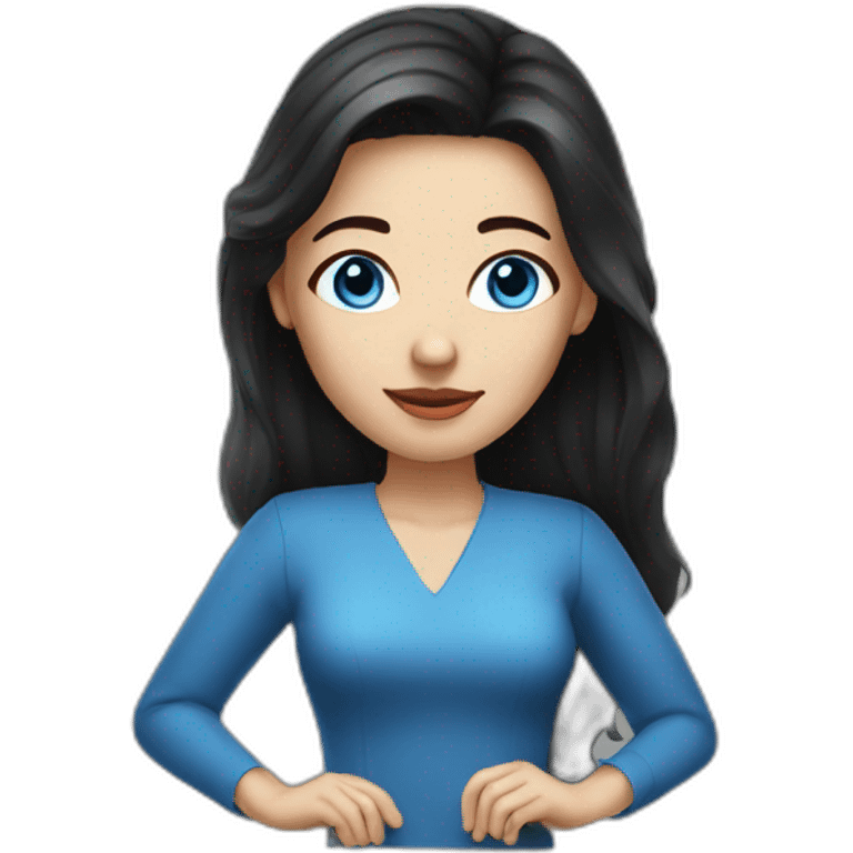 a woman with blue eyes and dark hair realism emoji