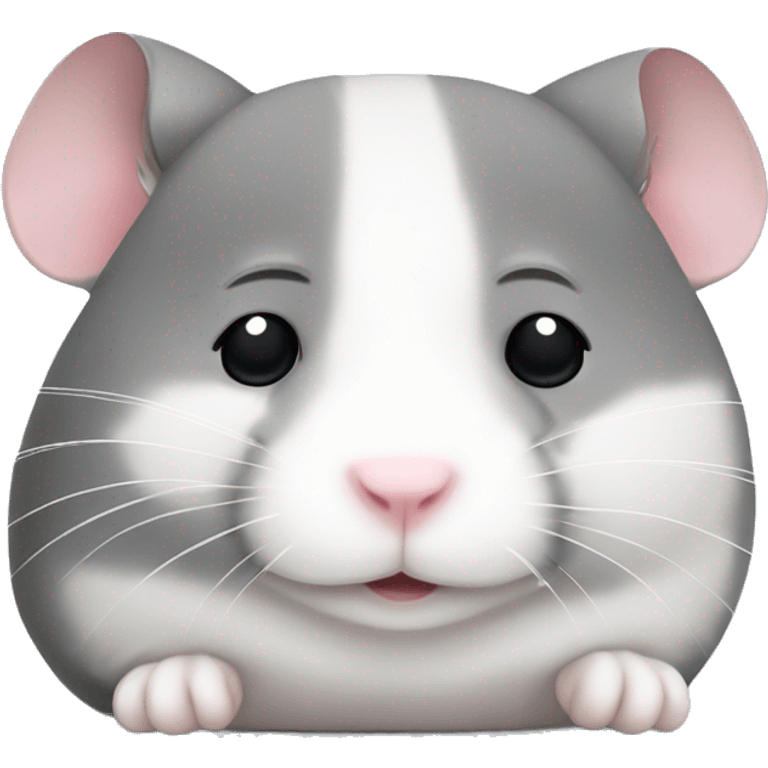 a gray and white hamster with a cute face sleeping emoji