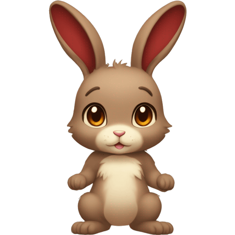 Cute, Chibi, Anthro, Fur-Sona, Dark-Brown, Normal-type-Ground-type Tan-Rabbit-Fakémon with Dark-Red eyes, beige belly, beige paws, beige feet, beige freckles, full body emoji