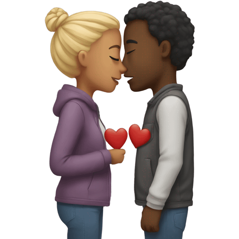 Interracial couple kissing with hearts  emoji