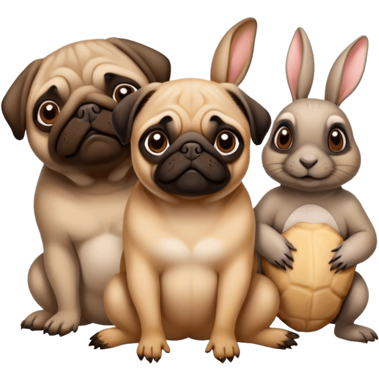 Two tortoises a rabbit and a pug emoji