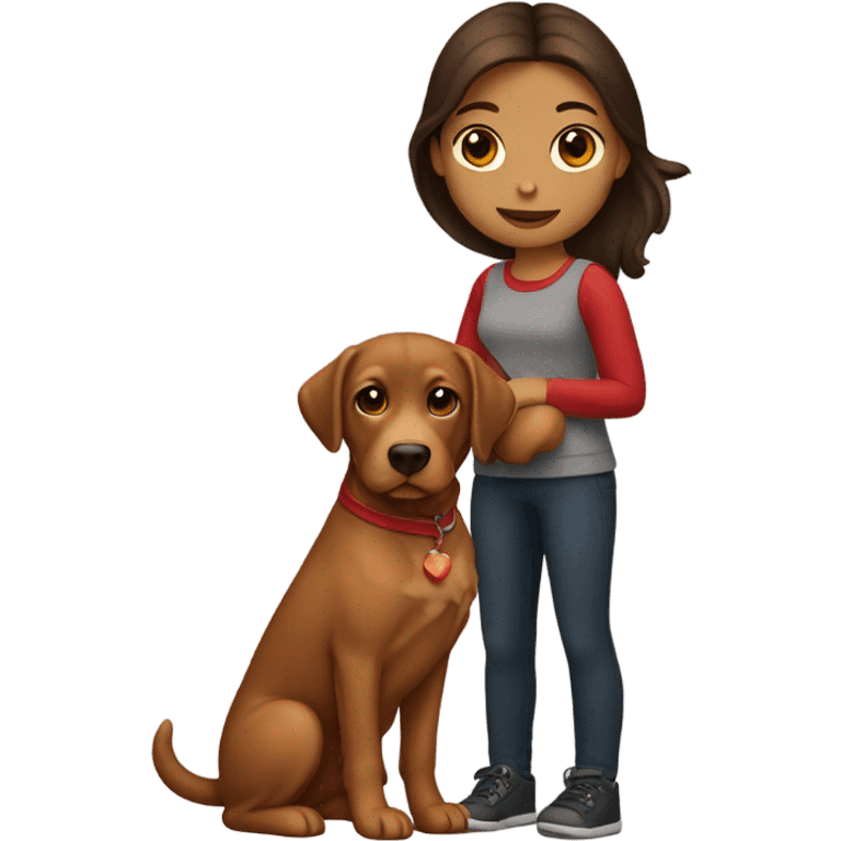 Brunette girl holding red lab emoji