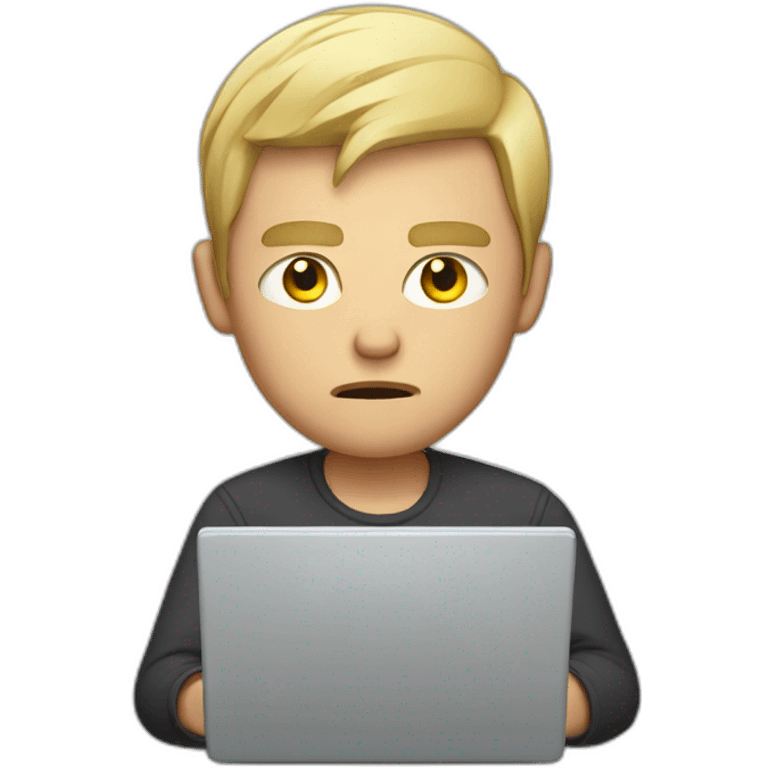  man with very short blond hair with laptop angry emoji