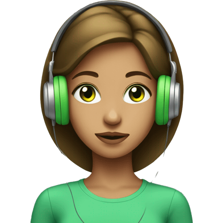 Girl with a green eyes listening a music on headphones  emoji