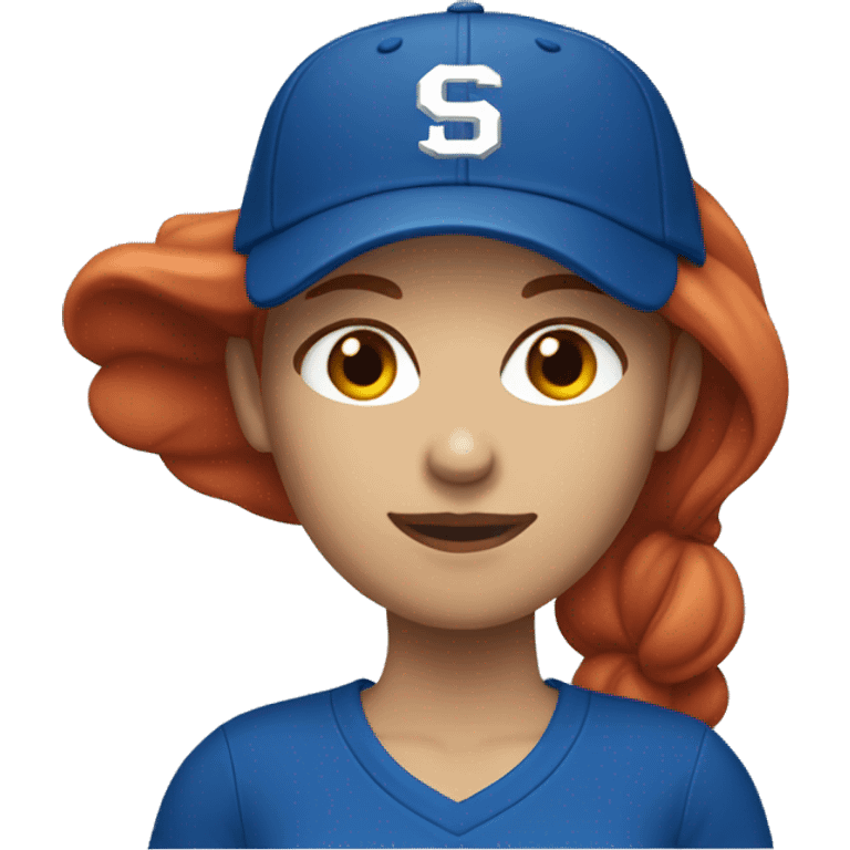 white female coach with red long hair in blue simple t-shirt and with a simple blue baseball hat emoji