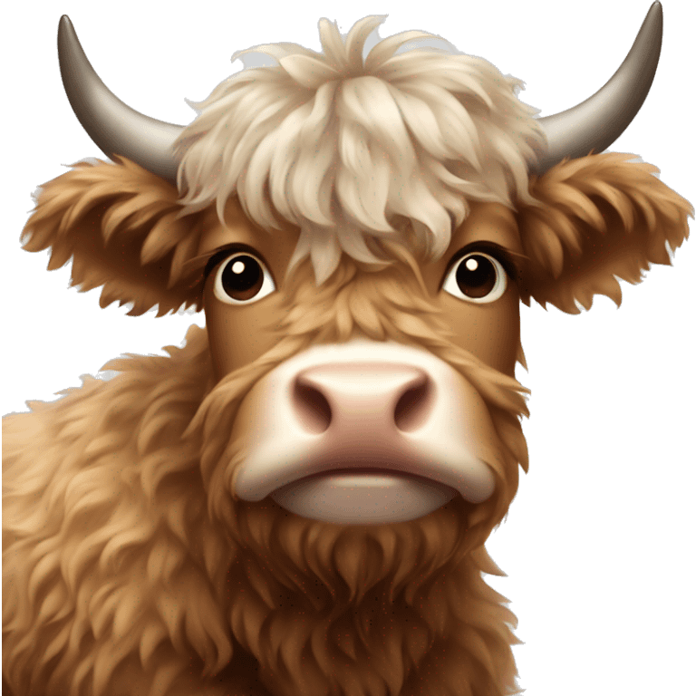 brown fluffy baby scottish cow with a spiderweb between horns emoji