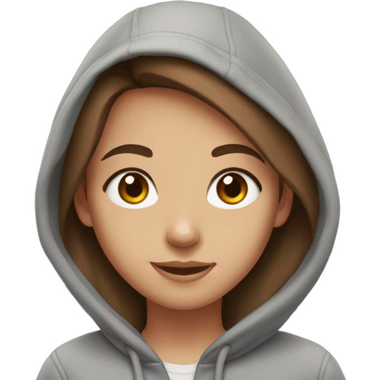 Girl, Brown hair, hazely eyes, lashes, grey hoodie emoji