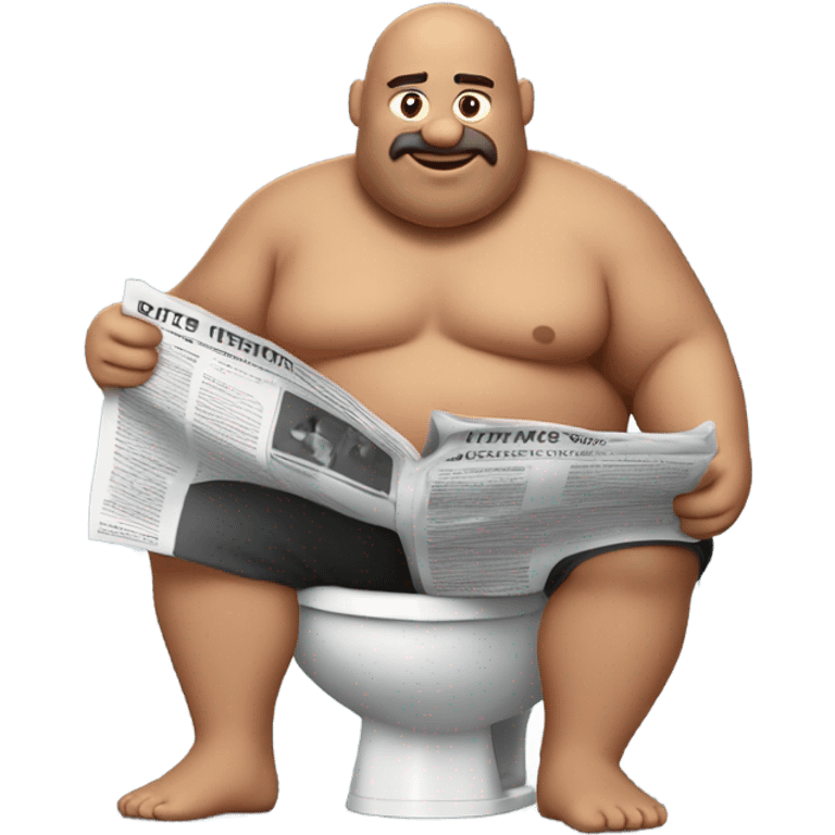 fat guy sitting on toilet reading newspaper no shirt front view emoji