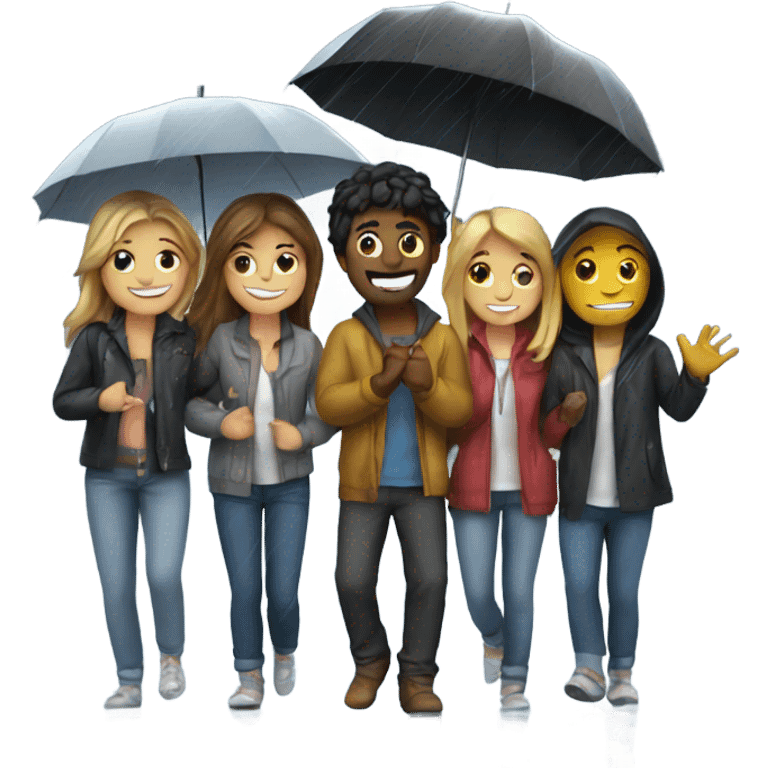 4 friends playing in the rain emoji