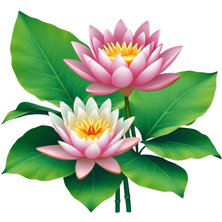 luxuriant, bouquet Water Lily, stem, Water Lily leaf emoji