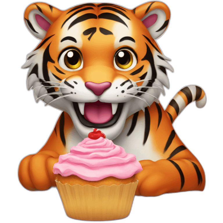 Tiger eating a cupcake emoji