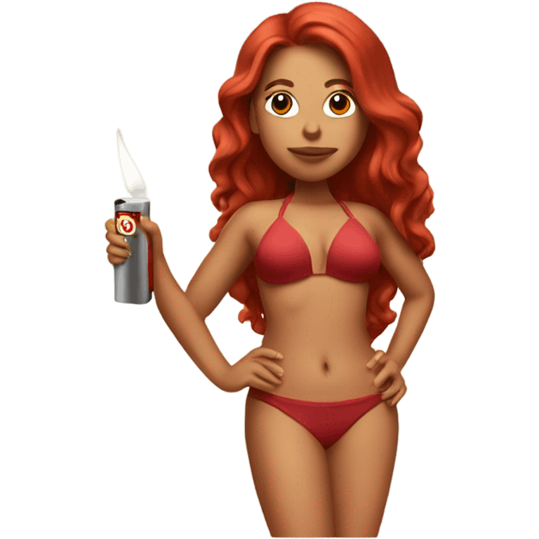 Latina with Long red hair wearing a bikini holding a lighter emoji